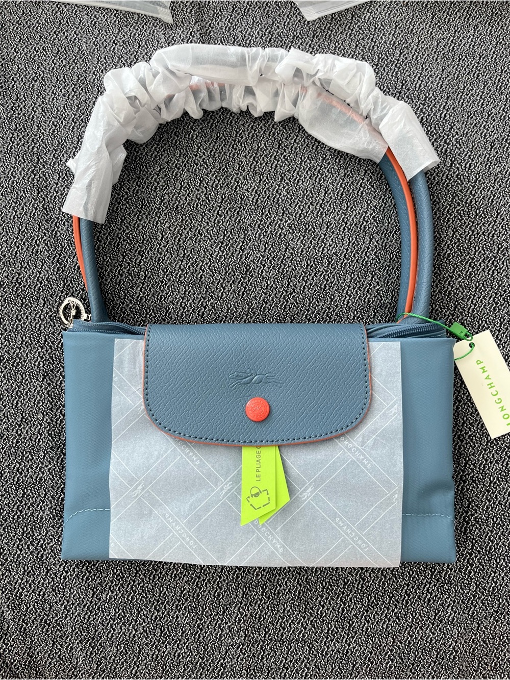Longchamp Blue Tote with Orange Trim large - Picture 7 of 8